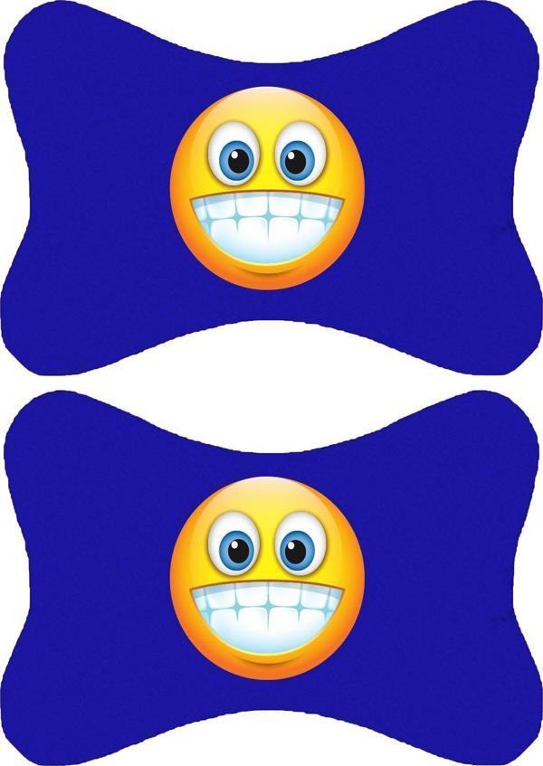 1Araba1Ev 2'Li Set Emoji Baskılı Tüm Araçlarla Uyumlu Ortopedik Mavi Oto Boyun Yastığı -59 - Image 1