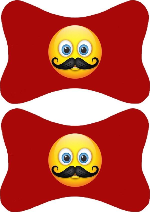 1Araba1Ev 2'Li Set Emoji Baskılı Tüm Araçlarla Uyumlu Ortopedik Kırmızı Oto Boyun Yastığı -14 - Image 1