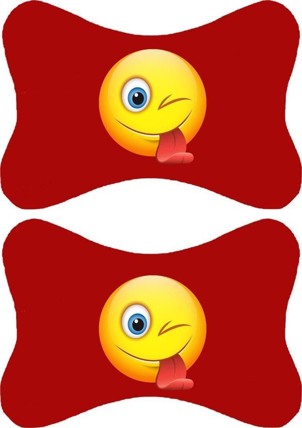 1Araba1Ev 2'Li Set Emoji Baskılı Tüm Araçlarla Uyumlu Ortopedik Kırmızı Oto Boyun Yastığı -12 - Image 1