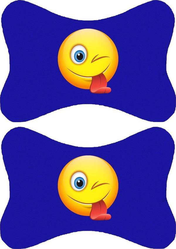 1Araba1Ev 2'Li Set Emoji Baskılı Tüm Araçlarla Uyumlu Ortopedik Mavi Oto Boyun Yastığı -58 - Image 1