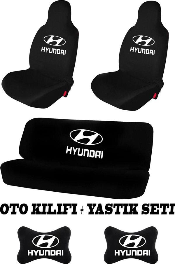 1Araba1Ev Hyundai Uyumlu Siyah Oto Koltuk Kılıfı Ön Arka Takım + Boyun Yastığı Seti - Image 1