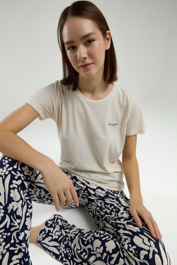 Pierre Cardin Kadın Krem Kısa Kol Pijama Takım - Image 1