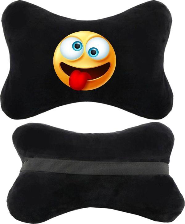 1Araba1Ev 2'Li Set Emoji Baskılı Tüm Araçlarla Uyumlu Ortopedik Siyah Oto Boyun Yastığı -28 - Image 1