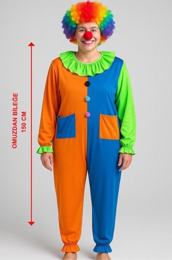 Nessiworld  Palyaço Kostüm Seti 150 cm (Peruk + Burun + Kostüm) - Image 1