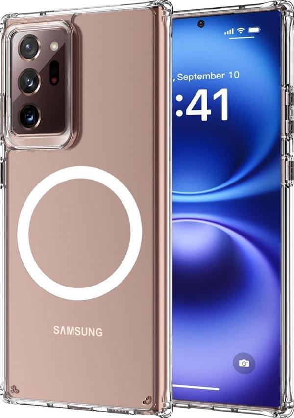 Samsung Galaxy Note 20 Ultra Uyumlu Köşe Korumalı Darbe Emici Sert Sararmaz Şeffaf Magsafe Kılıf - Image 1