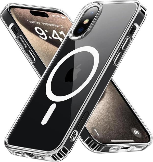 iPhone XS Max Uyumlu Kamera Korumalı Magsafe Wireless Şarj Özellikli Şeffaf Silikon Kılıf - Image 1