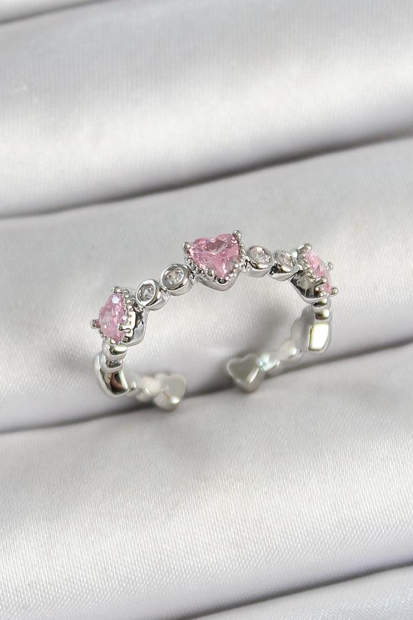 Zarif Kadın için Silver Pirinç Ayarlanır Sıralı Kalp Figürlü Zirkonlu Yüzük - Image 1