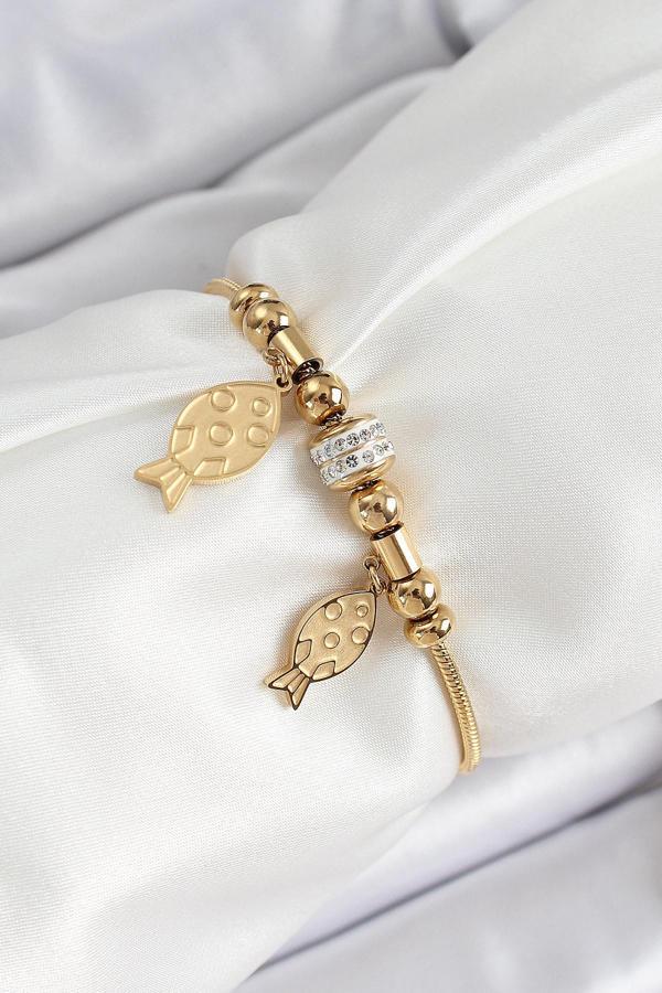 Zarif Kadın için Golden Çelik Yapım Balık Bileklik - Image 1