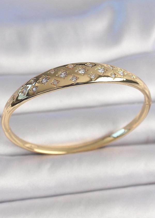 Zarif Kadın için Golden Pirinç Zirkonlu Yıldız İşli Kelepçe Bileklik - Image 1