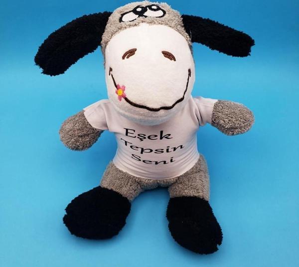 Büro Ev Ofis Hediyesi için Eşek Tepsin Seni Tişörtlü Peluş Eşek - Image 1
