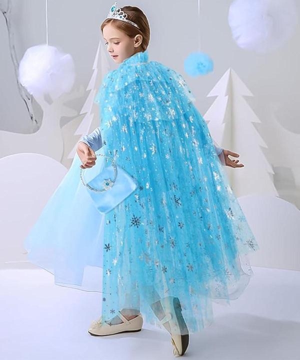 Büro Ev Ofis Gösteri Elsa Kostümü için Mavi 80CM Taçsız Kar Desen Çocuk Pelerini - Image 1