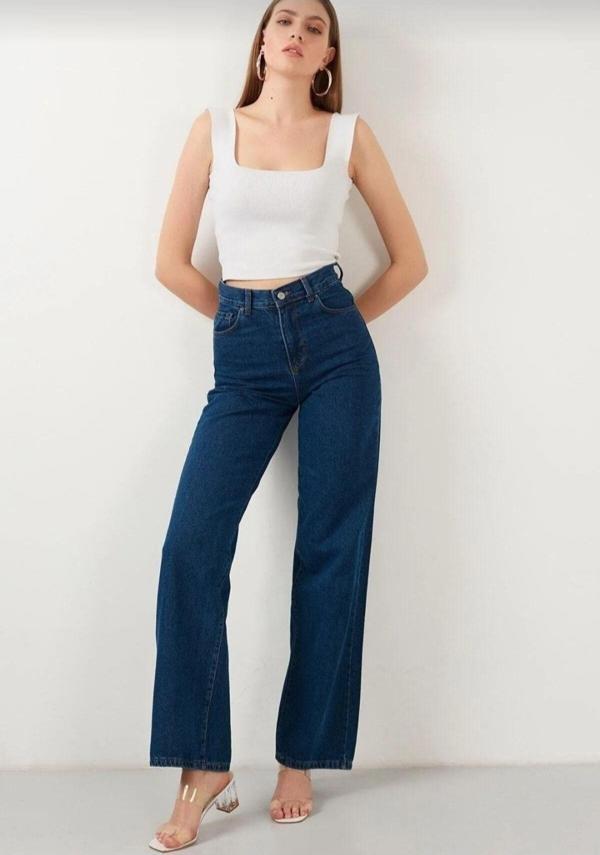 Lamira Kadın Laci Yüksek Bel Likralı Esnek Palazzo Kot Pantolon - Image 1