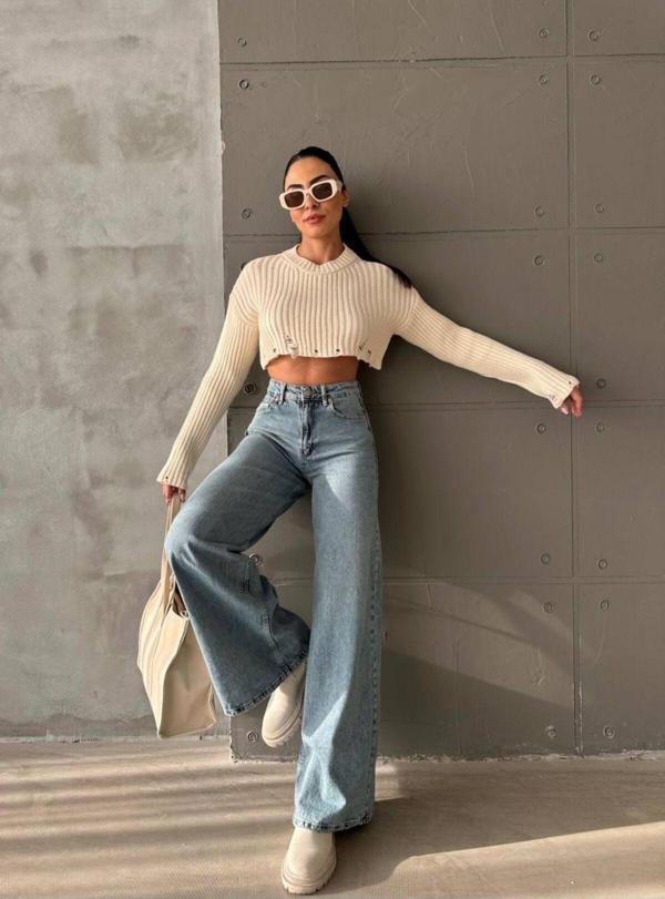 Lamira Kar Palazzo Yüksek Bel Bol Paça Pantolon - Image 1