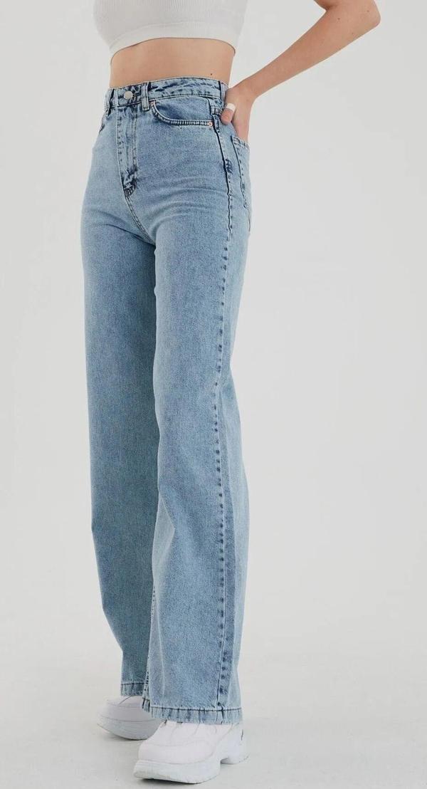 Curcunashop Number One Kadın Likralı Yüksel Bel Bol Paça Kot Pantolon - Image 1