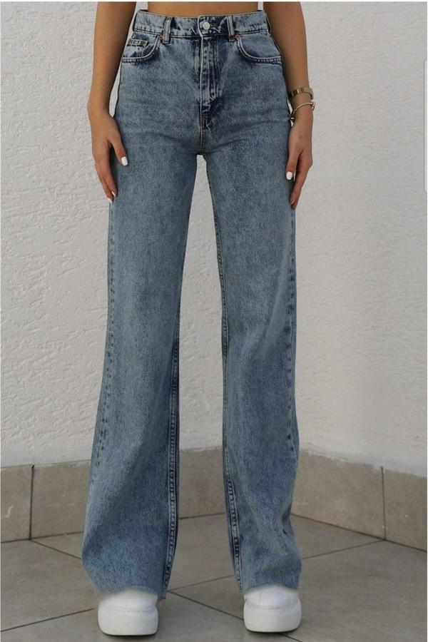 Pubi Woops Julia 90'S Kar Yıkama Mavi  Süper Yüksek Bel Salaş Jeans Palazzo Zee Rucci Etiket - Image 1