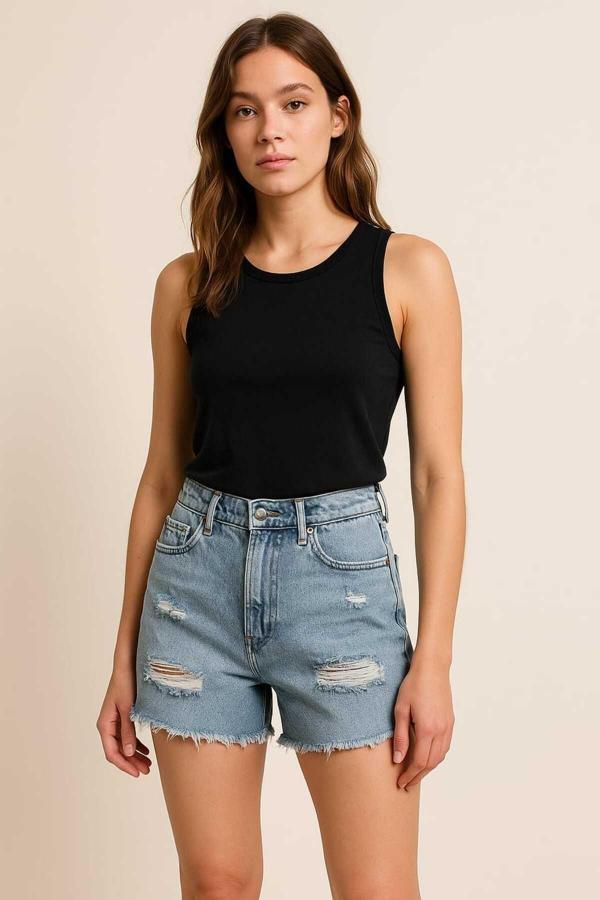 Viking'S Line Kadın Kot Rahat Kalıp Yırtıklı Kot Şort - Image 1