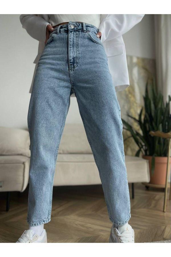 Dossy Dossy Buz Kar Mom Jean Yüksek Bel Esnek Kot Pantolon - Image 1