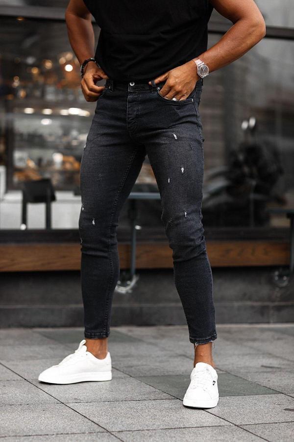 No61 Siyah Dar Kesim Likralı Dar Paça Kot Pantolon - Image 1
