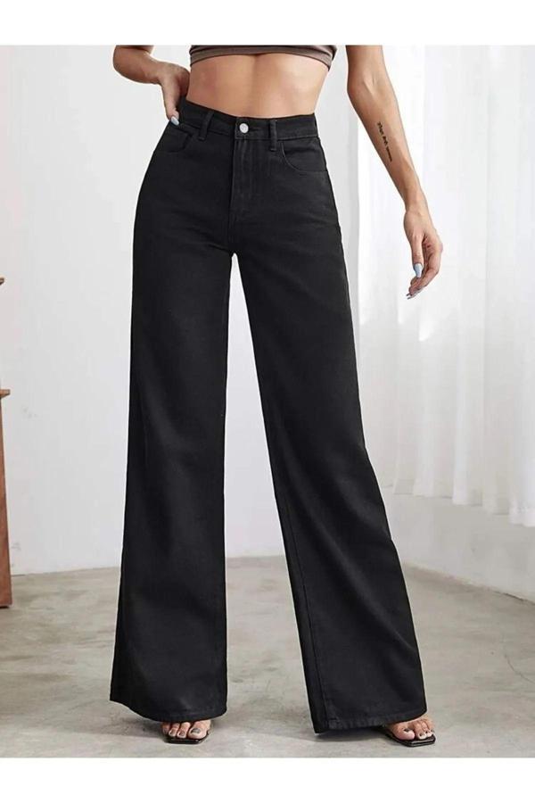 Lamira Siyah Yüksek Bel Palazzo Jean - Image 1