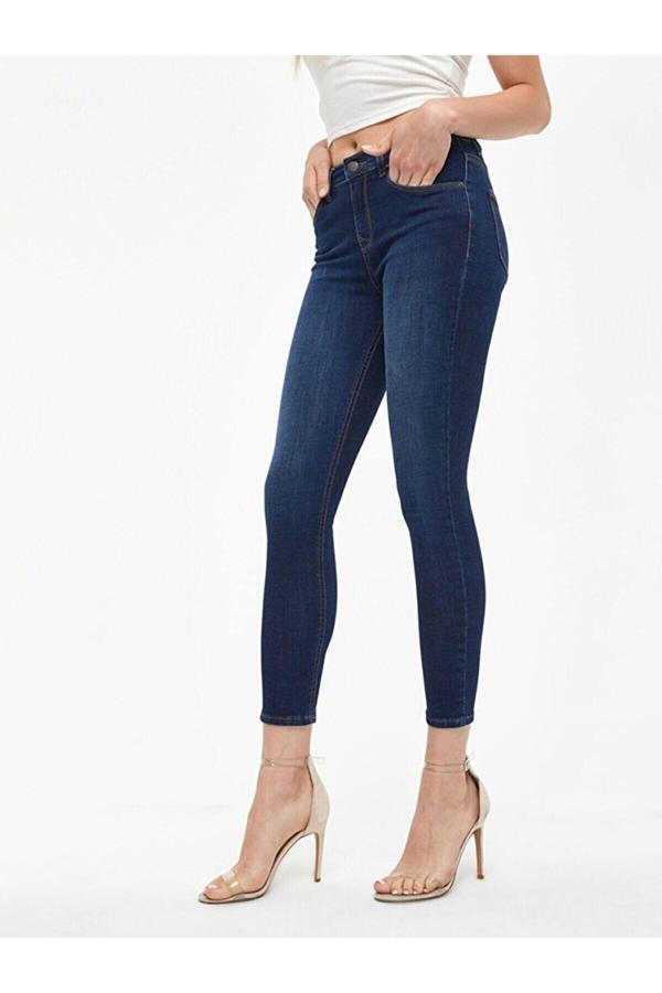 Vega Kadın Mavi Yüksel Bel Bilek Boy Dar Paça Skinny Likralı Kot Pantalon - Image 1