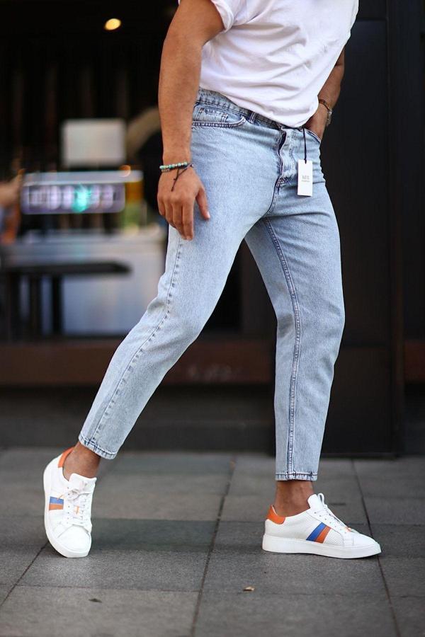 No61 Man Boyfriend Düz Açık Mavi Kot Pantolon - Image 1