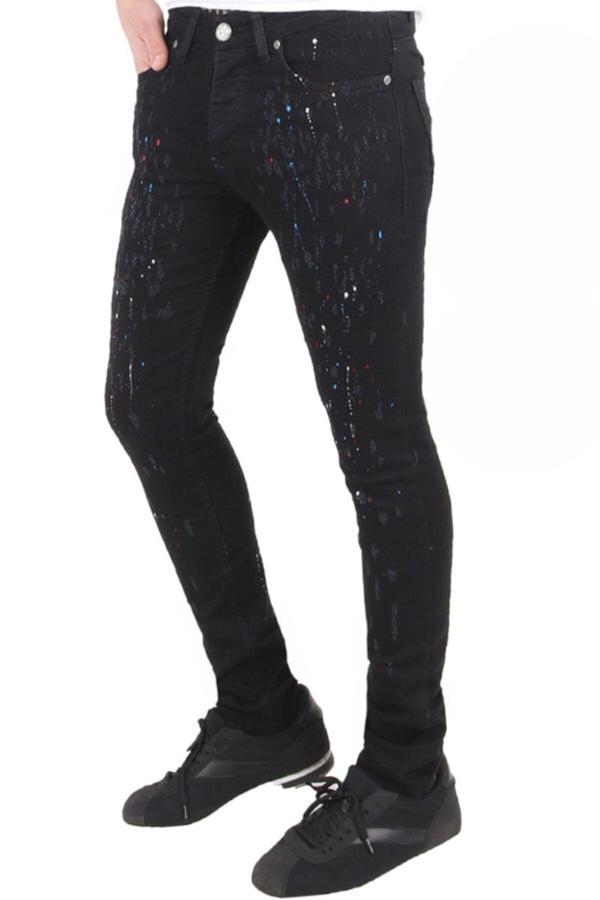 Viking'S Line Erkek Spor Giyim Boya Damlalı Siyah Kot Pantolon - Image 1