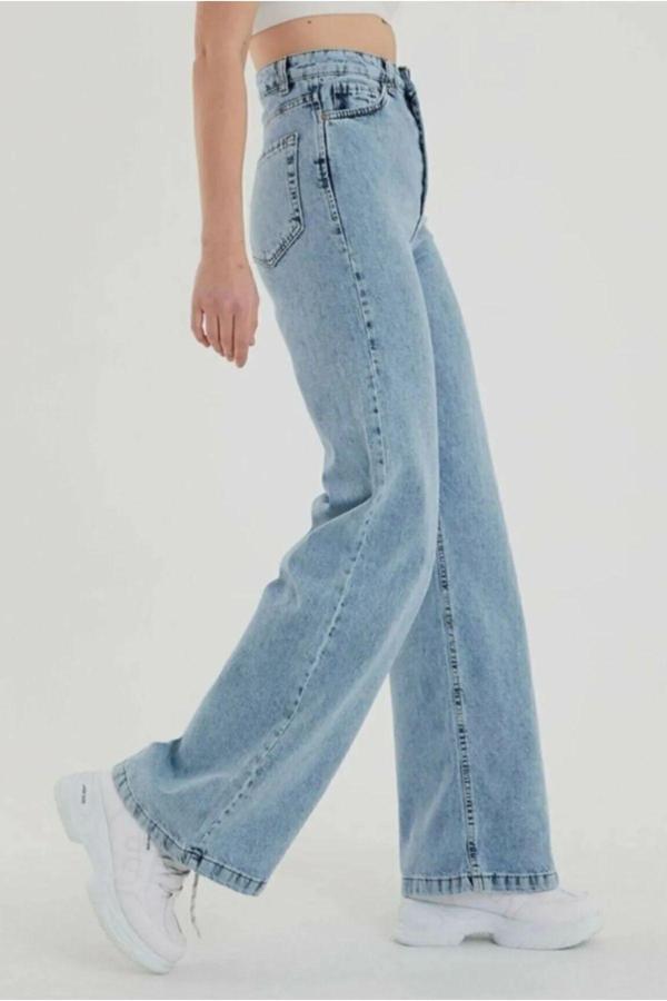 Viking'S Line Kar Yıkama Salaş Kot Pantolon Buz Mavi Kar Likrasız Palazzo - Image 1