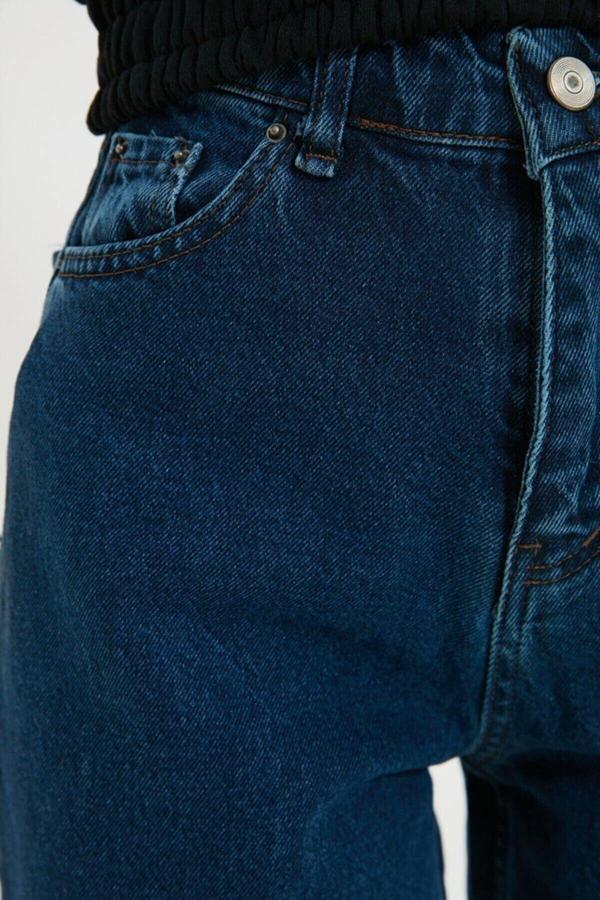 Cıqulata Charlotte Koyu Mavi Likralı Süper Yüksek Bel Wide Leg Jean Salaş Geniş Paça Kot Pantolon - Image 1