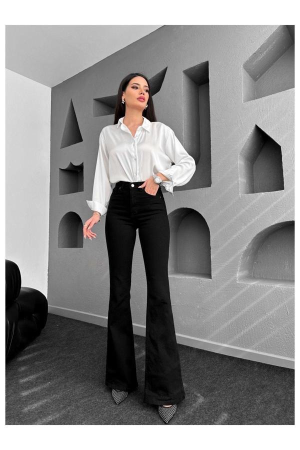 Viking'S Line Solmaz Siyah Ispanyol Paça Siyah Jean Ekstra Likra Yüksek Bel - Image 1