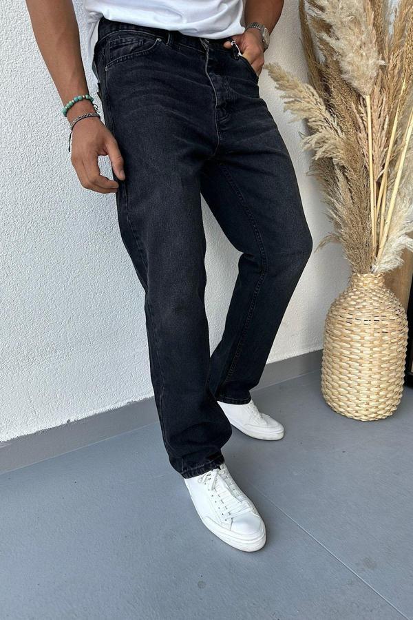 No61 Man Baggy Bol Kesim Siyah Eskitme Yıkamalı Rahat Kalıp Kot Pantolon - Image 1