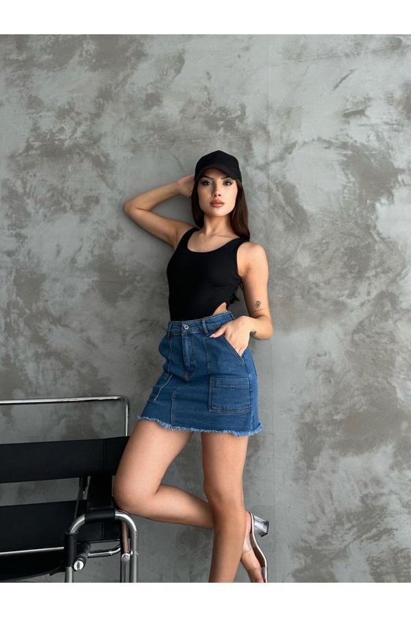 Kaizer Denim Lacivert Kot Mini Etek - Image 1