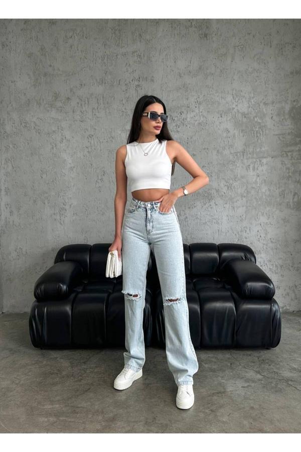 Aida Fashion Diz Yırtık Jeans - Image 1
