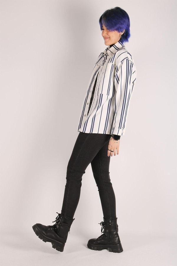 Viking'S Line Kadın Oversize Çizgi Desenli Ceket - Image 1