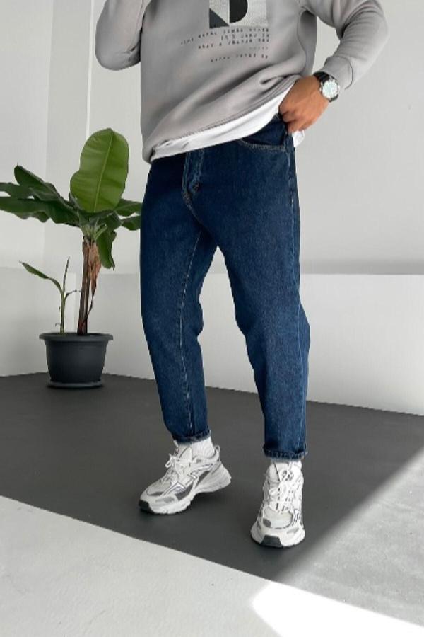 No61 Man Boyfriend Koyu Mavi Rahat Kalıp Kot Pantolon - Image 1