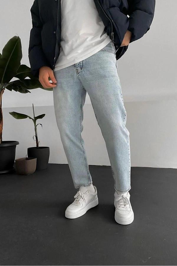 Vikigs Line Boyfriend Asit Yıkamalı Taşlamalı Buz Mavisi Kot Pantolon/Jeans - Image 1