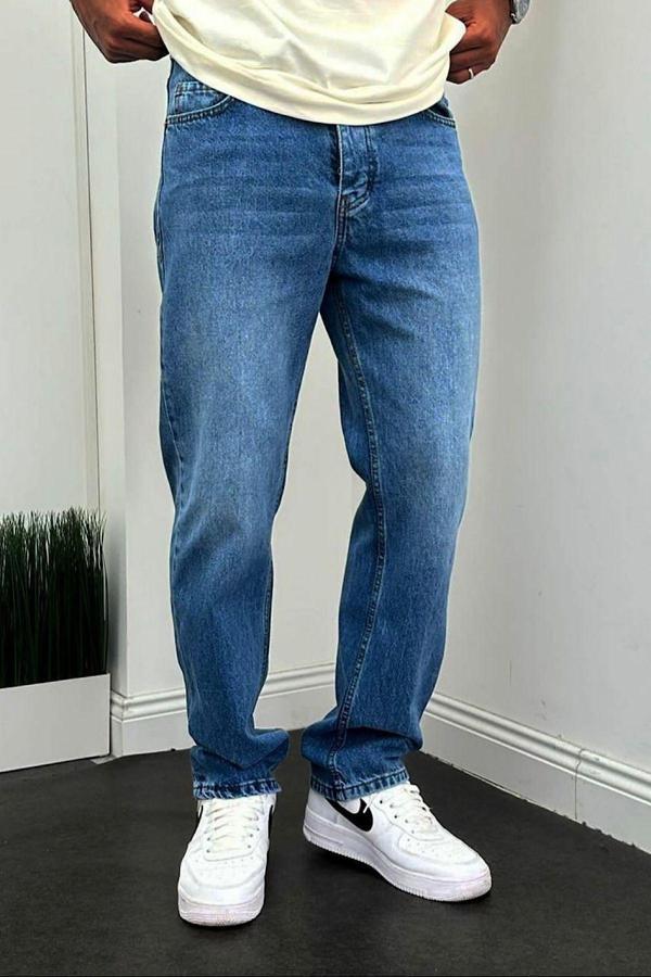 No61 Man Baggy Rahat Kalıp Lacivert Taşlamalı Kot Pantolon - Image 1