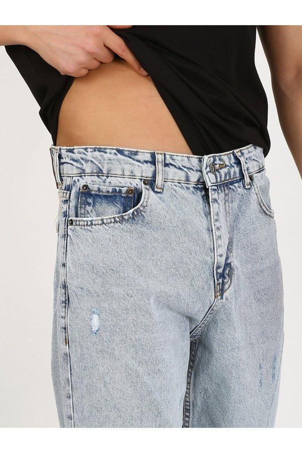 Kaizer Denim Baggy Diz Yırtık Buz Mavi Jean-Buz Mavi - 30 - Image 1