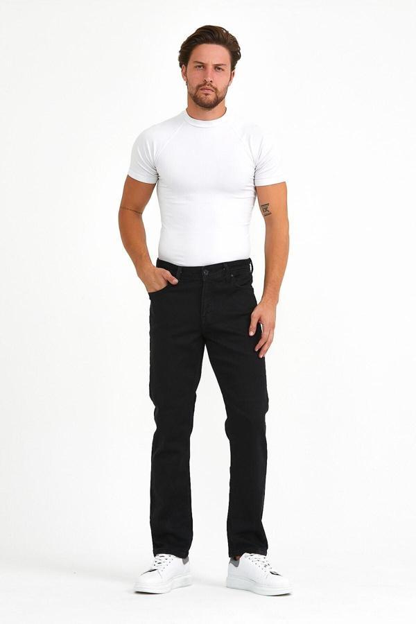 Digital Normal Kesim Fermuarlı Geniş Paça Yüksek Bel Siyah Baba Örme Kumaş Kot Pantolon - Image 1