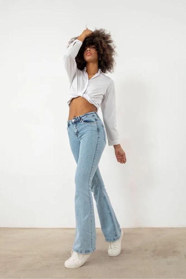 Viking'S Line İspanyol Yüksek Bel Solmaz Mavi Kar Yıkama Kot Pantolon Toparlayıcı - Image 1