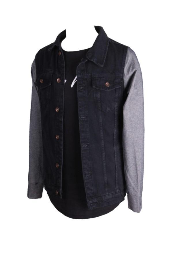 Viking'S Line Erkek Trend Giyim Garni Kol Siyah Kot Ceket - Image 1