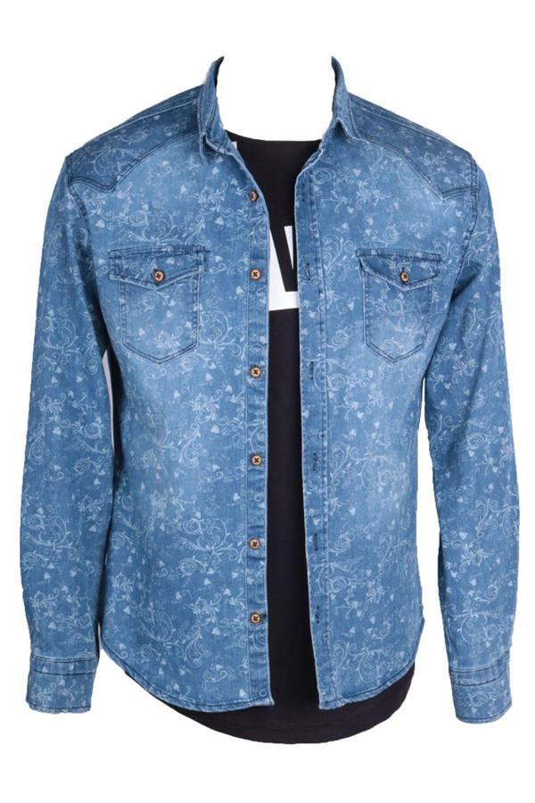 Viking'S Line Erkek Mavi Denim Gömlek Baskılı Trent - Image 1