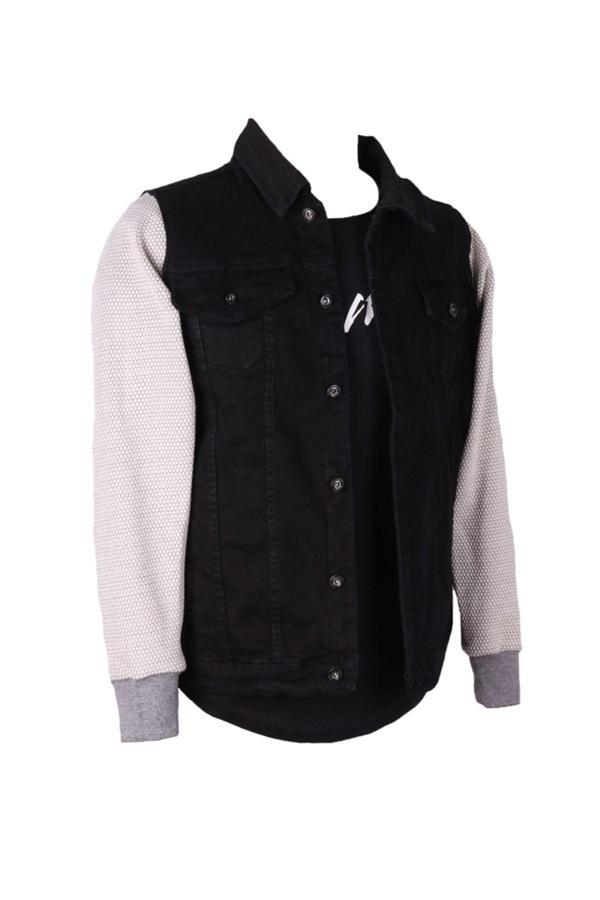 Viking'S Line Erkek Denim Mont Garni Kol Siyah Kot Ceket - Image 1