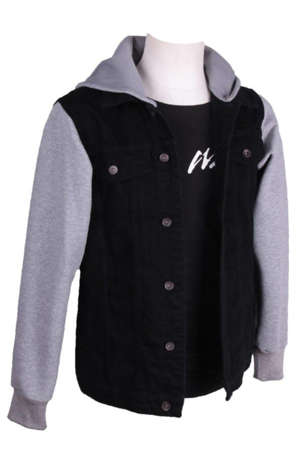 Viking'S Line Erkek Denim Trend Kapüşon'Lu Spor Giyim Siyah Kot Ceket - Image 1