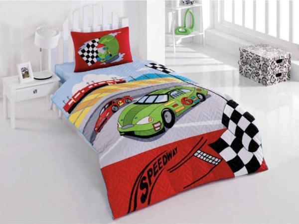 Kapitoneli Tek Kişilik 4 Mevsim Pike  Pamuk Yarış Arabalı Model Speedway Nevresim - Image 1
