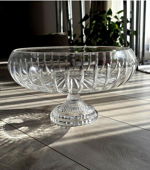 Kesme Kristal Yuvarlak Ayaklı Sunumluk Kase 24 Cm Salata Sunum Kasesi - Image 1