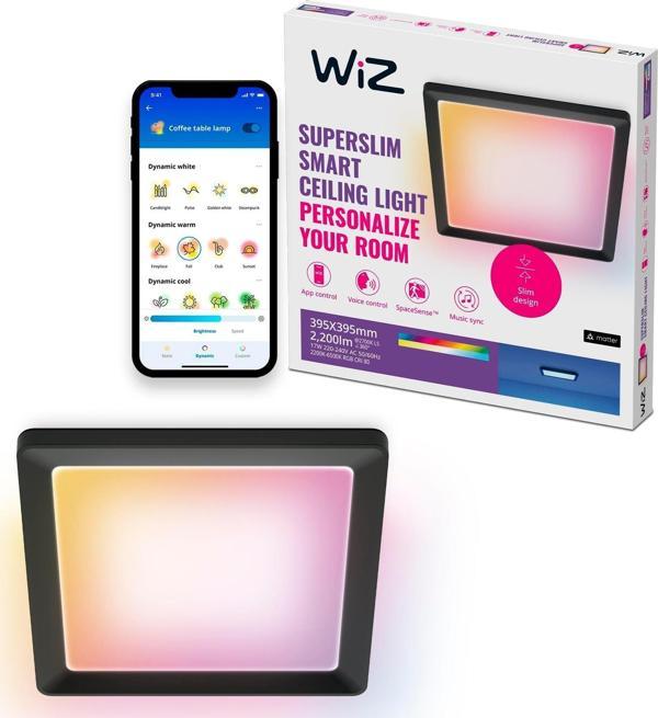 Wiz Siyah Akıllı Sıva Üstü RGB Kare Panel Tavan Armatürü 17W - Image 1