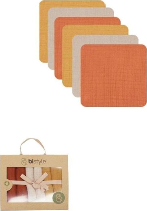 Nessiworld Bistyle 6'lı Müslin Mendil 20x20 cm 90106 Kiremit Bej Hardal - Image 1