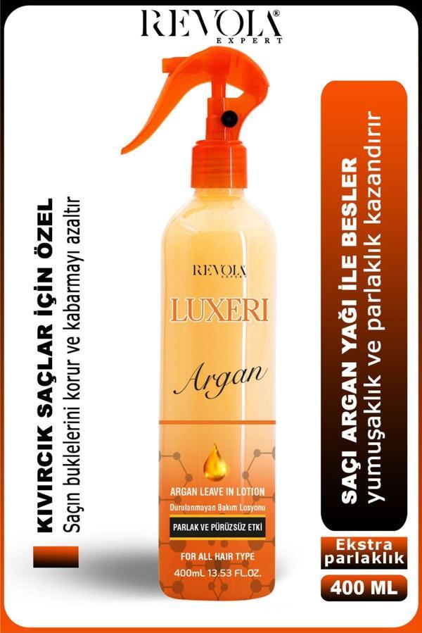 Revola Expert Kıvırcık Saçlar İçin Ekstra Parlaklık Sağlayan Durulanmayan Argan Fön Suyu Parlatıcı Saç Bakım Sprey - Image 1