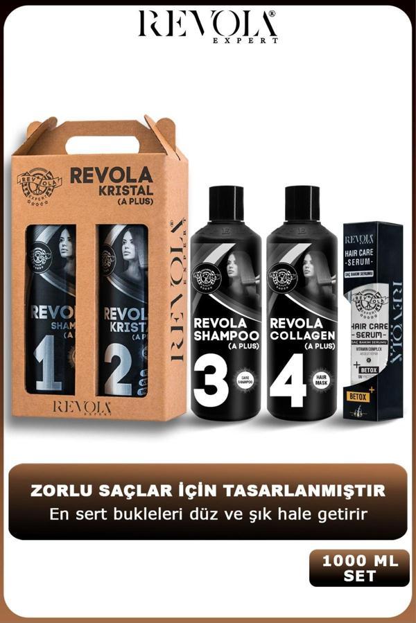 Revola Expert Kristal A Plus Brezilya Fönü Keratin Protein Botox Kıvırcık Saç Düzleştirici Seti 5 Li Bakım 1000Ml - Image 1