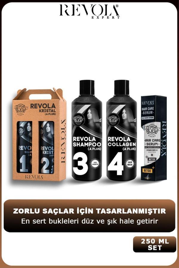 Revola Expert Kristal A Plus Brezilya Fönü Keratin Protein Botox Kıvırcık Saç Düzleştirici Seti 5 Li Bakım 250 Ml - Image 1